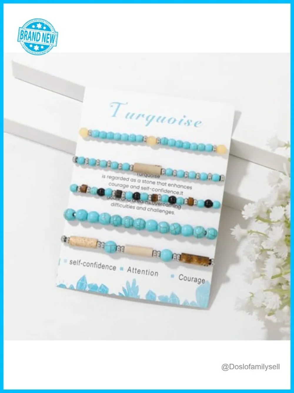 5-Piece Turquoise Crystal Bracelet Set Stackable Beaded Healing Stretch